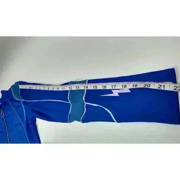 Soleboy Women's Crop Lightening Jacket Blue White Spell Out Sleeve Full Zip - Picture 3 of 7